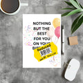 White rectangular birthday card with balloons, confetti and “Nothing but the best for you on your birthday” partly covered by a yellow reduced-price label.
